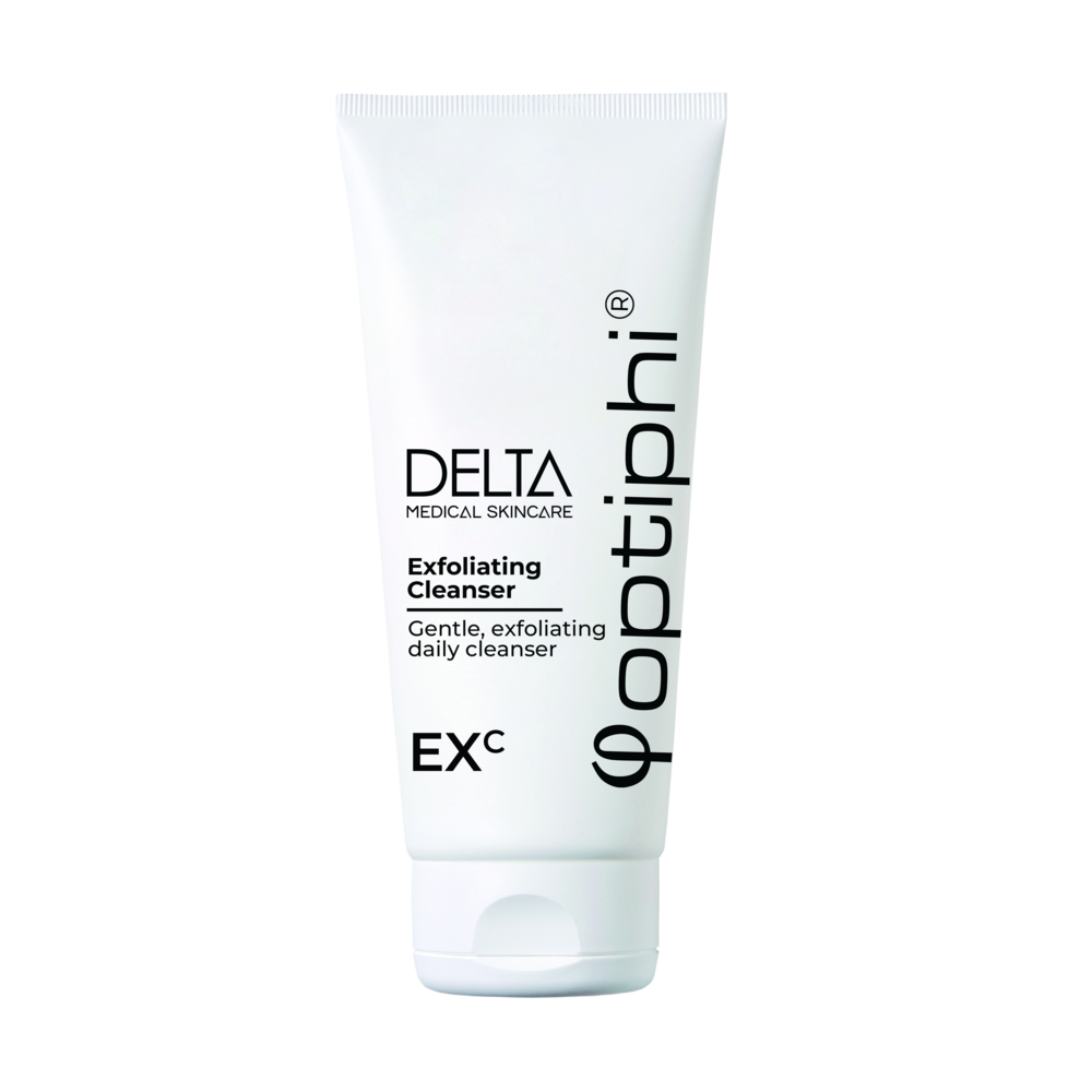 Optiphi DELTA Exfoliating Cleanser with AHAs, BHAs and gentle exfoliating beads to cleanse, smooth and renew skin