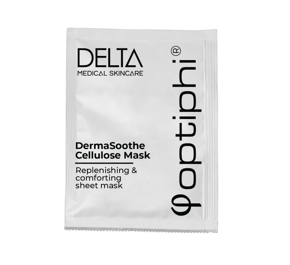 Optiphi DELTA DermaSoothe Cellulose Mask hydrating bio-cellulose face mask for sensitive, dehydrated and post-treatment skin