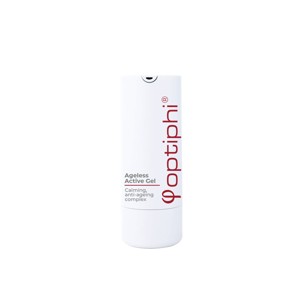 Optiphi Ageless Active Gel anti-ageing treatment with niacinamide, carnosine and antioxidants to reduce visible redness, support skin balance and improve overall skin radiance