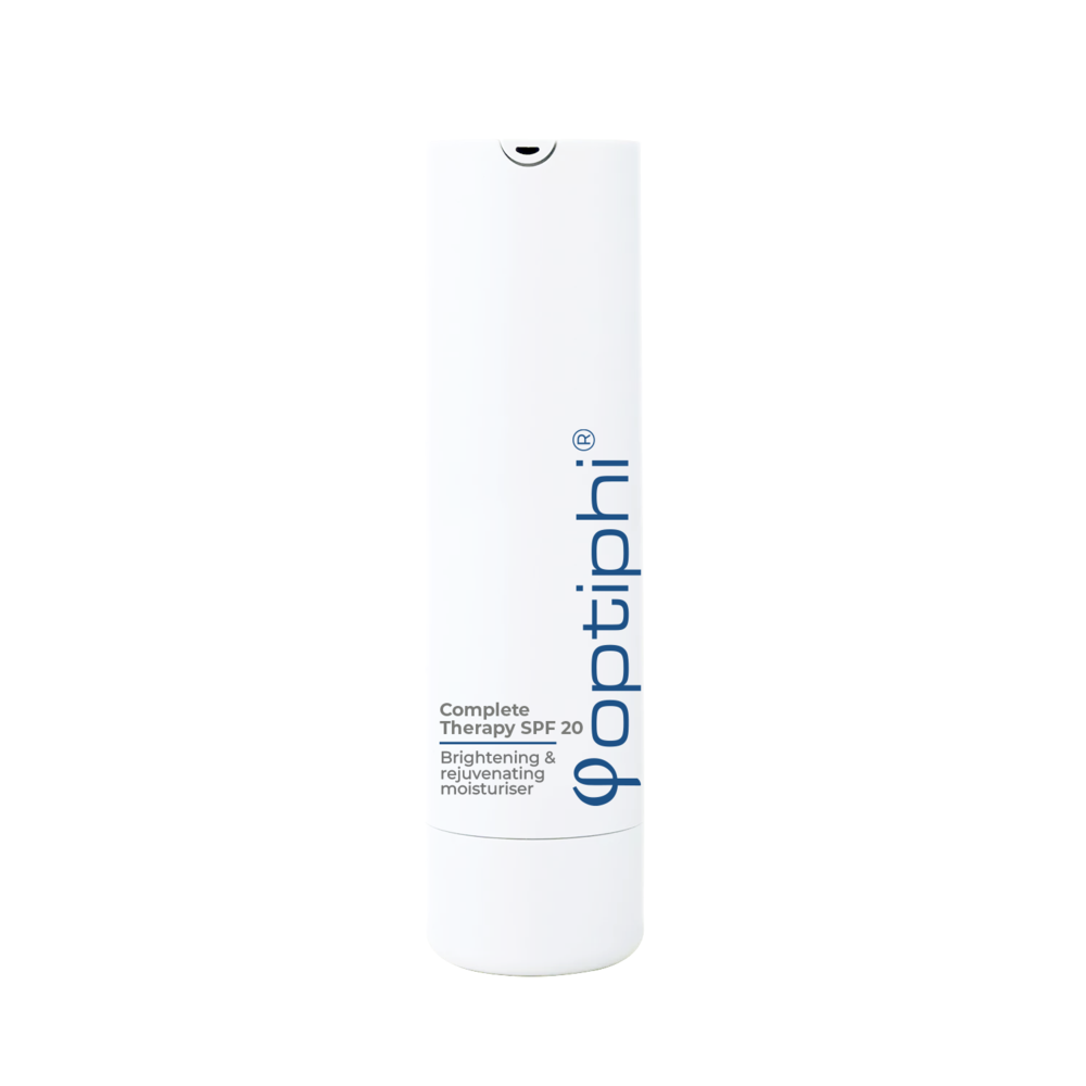 Optiphi Complete Therapy SPF 20 daily moisturiser with broad-spectrum sun protection, antioxidants, niacinamide and hyaluronic acid for hydration and environmental protection