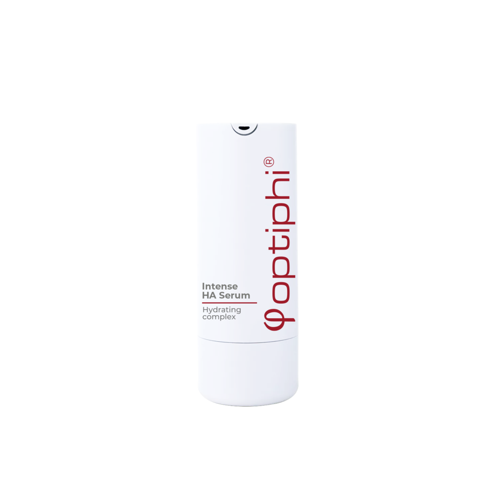 Optiphi Intense HA Serum hydrating facial serum with multi-molecular hyaluronic acid, niacinamide and panthenol to deliver intensive moisture and improve skin suppleness
